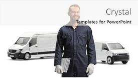  Presentation with auto - Slide deck enhanced with auto-mechanic-in-a-uniform background and a white colored foreground