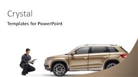  Presentation with suv - Slide set with auto-mechanic-kneeling-and-checking background and a white colored foreground