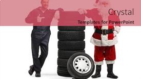  Presentation with tires - Slide set having auto-mechanic-pointing background and a coral colored foreground
