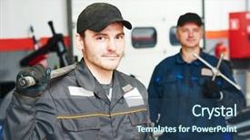  Presentation with mechanic car service repair maintenance - PPT theme having auto mechanic portrait in car background and a ocean colored foreground