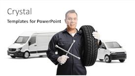  Presentation with auto - Presentation theme having auto-mechanic-posing-in-front background and a white colored foreground