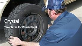  Presentation with auto - Audience pleasing PPT theme consisting of woman sitting on bench using his touchscreen mobile phone leaning on knee close-up backdrop and a light gray colored foreground