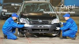  Presentation with auto parts - PPT theme enhanced with auto mechanic repair car body background and a tawny brown colored foreground