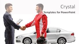  Presentation with auto - Presentation theme consisting of auto-mechanic-shaking-hands background and a white colored foreground