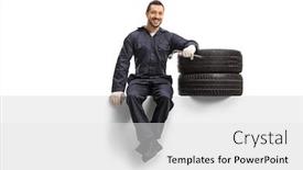  Presentation with tires - Amazing presentation theme having auto-mechanic-sitting backdrop and a white colored foreground