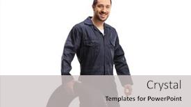  Presentation with tire - PPT theme with auto-mechanic-smiling-and-holding background and a light gray colored foreground