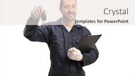  Presentation with car key - Audience pleasing theme consisting of auto-mechanic-with-a-car backdrop and a white colored foreground