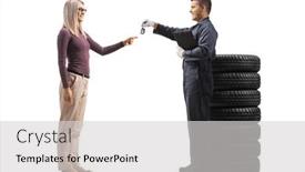  Presentation with female mechanic - Theme featuring auto-mechanic-with-a-pile background and a light gray colored foreground