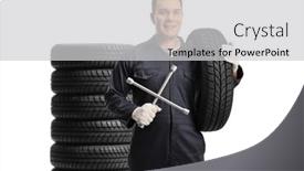  Presentation with tire - Presentation theme enhanced with auto-mechanic-with-a-tire background and a light gray colored foreground
