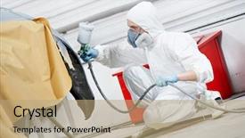  Presentation with auto industry - PPT layouts consisting of auto mechanic worker painting car background and a coral colored foreground