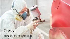  Presentation with auto repair - Theme with auto mechanic worker painting background and a soft green colored foreground