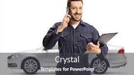  Presentation with auto - PPT layouts with auto-mechanic-worker-talking background and a dark gray colored foreground