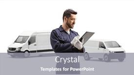  Presentation with auto - Presentation theme having auto-mechanic-worker-writing background and a gray colored foreground