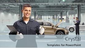  Presentation with auto - Beautiful PPT layouts featuring auto-mechanic-worker backdrop and a light blue colored foreground