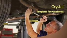  Presentation with garage car - Slide deck consisting of auto mechanic working underneath car background and a tawny brown colored foreground