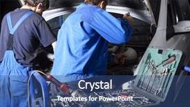  Presentation with mechanics - Amazing presentation theme having auto mechanics repairing a car backdrop and a ocean colored foreground