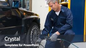  Presentation with mechanic repair - Colorful PPT theme enhanced with auto meter - portrait of happy mature mechanic backdrop and a tawny brown colored foreground