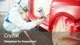  Presentation with auto repair - PPT theme consisting of auto painting worker red car background and a tawny brown colored foreground