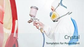  Presentation with auto repair - PPT theme enhanced with auto painting worker red car background and a sky blue colored foreground