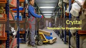  Presentation with pallet - PPT theme enhanced with auto parts - loader using hand pallet truck background and a tawny brown colored foreground