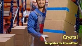  Presentation with auto parts - PPT theme having auto parts - porter carrying boxes background and a tawny brown colored foreground