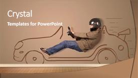  Presentation with hand drawn cartoon of sports - PPT theme having auto pilot - happy man driving an hand background and a  colored foreground