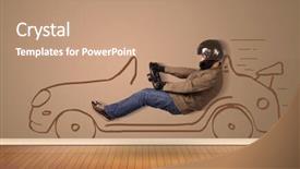  Presentation with hand drawn brush stroke design - Colorful slide set enhanced with auto pilot - happy man driving an hand backdrop and a  colored foreground