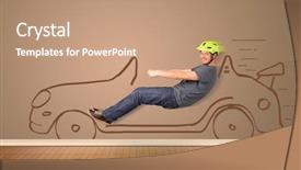  Presentation with driving - Colorful slides enhanced with auto pilot - happy man driving an hand backdrop and a  colored foreground