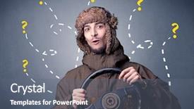  Presentation with black man - Audience pleasing presentation theme consisting of auto pilot - young man holding black steering backdrop and a gray colored foreground