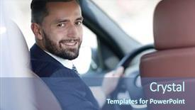  Presentation with auto - Slide deck consisting of auto profile - businessman sitting at the wheel background and a  colored foreground