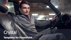  Presentation with image of car racing - Presentation theme consisting of auto profile - image from side of man background and a dark gray colored foreground