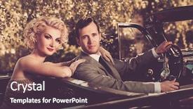  Presentation with retro - Presentation theme having auto racing - retro couple in convertible background and a tawny brown colored foreground