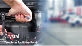  Presentation with garage car - Theme having auto repair - hands of car mechanic background and a gray colored foreground