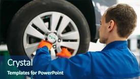  Presentation with tire - Slides enhanced with auto repair - mechanic unscrews the wheel tire background and a ocean colored foreground