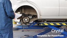  Presentation with repair shop - Colorful PPT layouts enhanced with auto repair shop backdrop and a ocean colored foreground