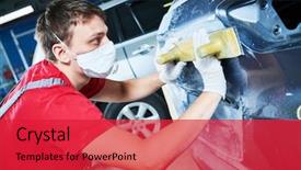  Presentation with auto - Beautiful presentation theme featuring auto repairman grinding automobile body backdrop and a red colored foreground