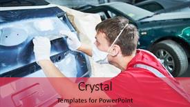  Presentation with automobile - Cool new theme with auto repairman grinding automobile body backdrop and a red colored foreground