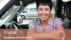  Presentation with car key - PPT theme having auto road show - senior woman car driver holding background and a  colored foreground