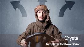  Presentation with black wedding holding hands - Slides with auto road show - young man holding black steering background and a  colored foreground