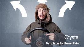  Presentation with black man - PPT layouts featuring auto road show - young man holding black steering background and a  colored foreground