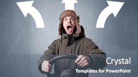  Presentation with black man - Colorful slides enhanced with auto road show - young man holding black steering backdrop and a  colored foreground