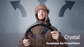  Presentation with black man - Presentation theme enhanced with auto road show - young man holding black steering background and a  colored foreground