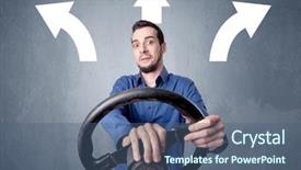  Presentation with black wedding holding hands - Amazing PPT theme having auto road show - young man holding black steering backdrop and a  colored foreground