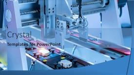  Presentation with industrial machine - Slide set consisting of auto-robotic-machine-of-electronics background and a teal colored foreground