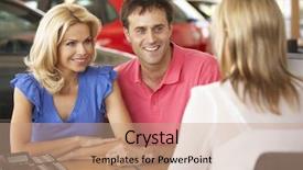  Presentation with car buying - Slide set consisting of auto sales - couple buying new car background and a coral colored foreground