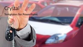  Presentation with car dealer - PPT theme featuring auto sales - dealer hand with a car background and a coral colored foreground