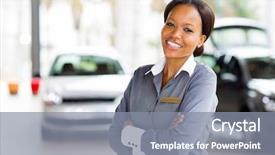  Presentation with vehicle - Presentation design featuring auto sales - pretty african vehicle saleswoman background and a  colored foreground