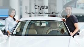  Presentation with vehicle - Beautiful presentation design featuring auto sales - young couple near the vehicle backdrop and a light gray colored foreground