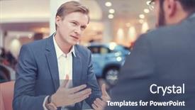  Presentation with double exposure of business people - Audience pleasing presentation theme consisting of auto sales meeting - young business people in office backdrop and a  colored foreground