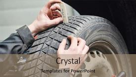  Presentation with car service - Beautiful PPT theme featuring auto service man worker measuring backdrop and a  colored foreground